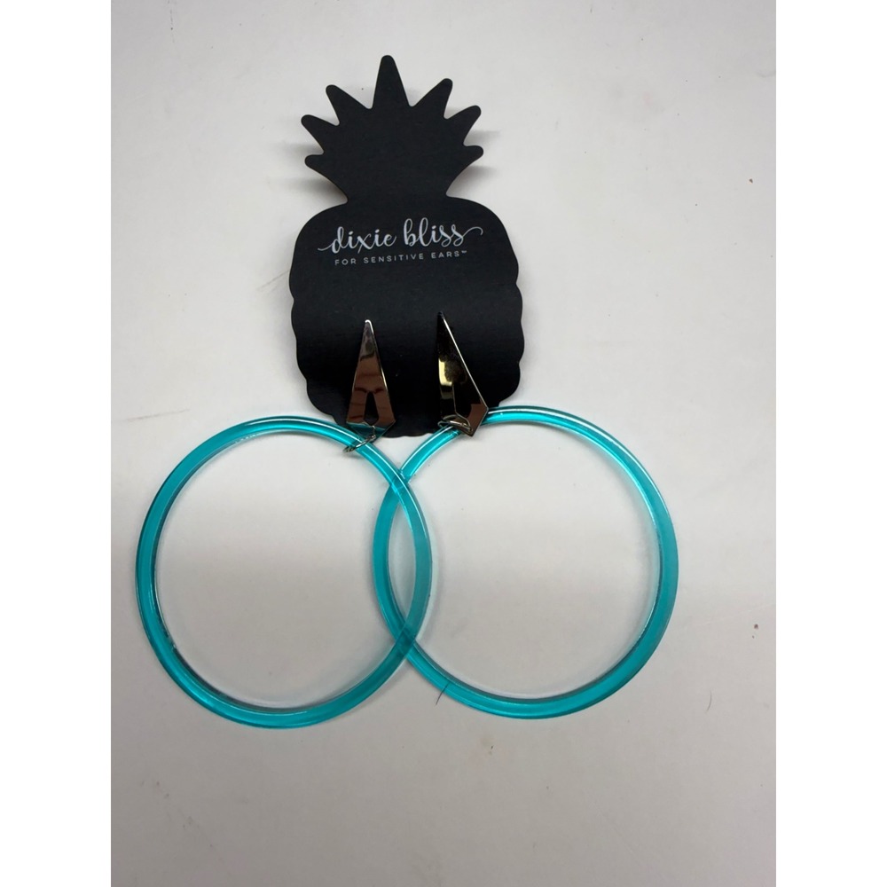 Dixie Bliss Teal Acrylic Hoop Earrings Silver Tone Geometric Stud Sensitive Ears
